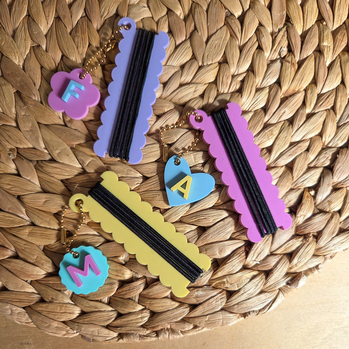 Personalised scallop hair tie holder keychain