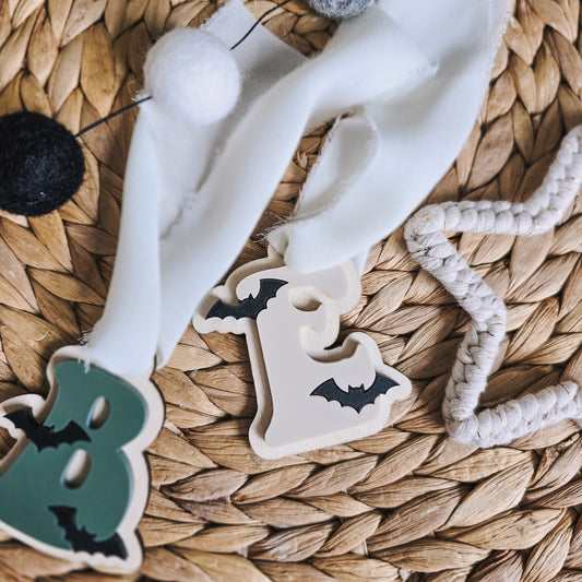 Halloween bat initial tag