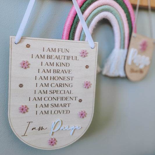 Personalised positive affirmation hanging banner with flowers