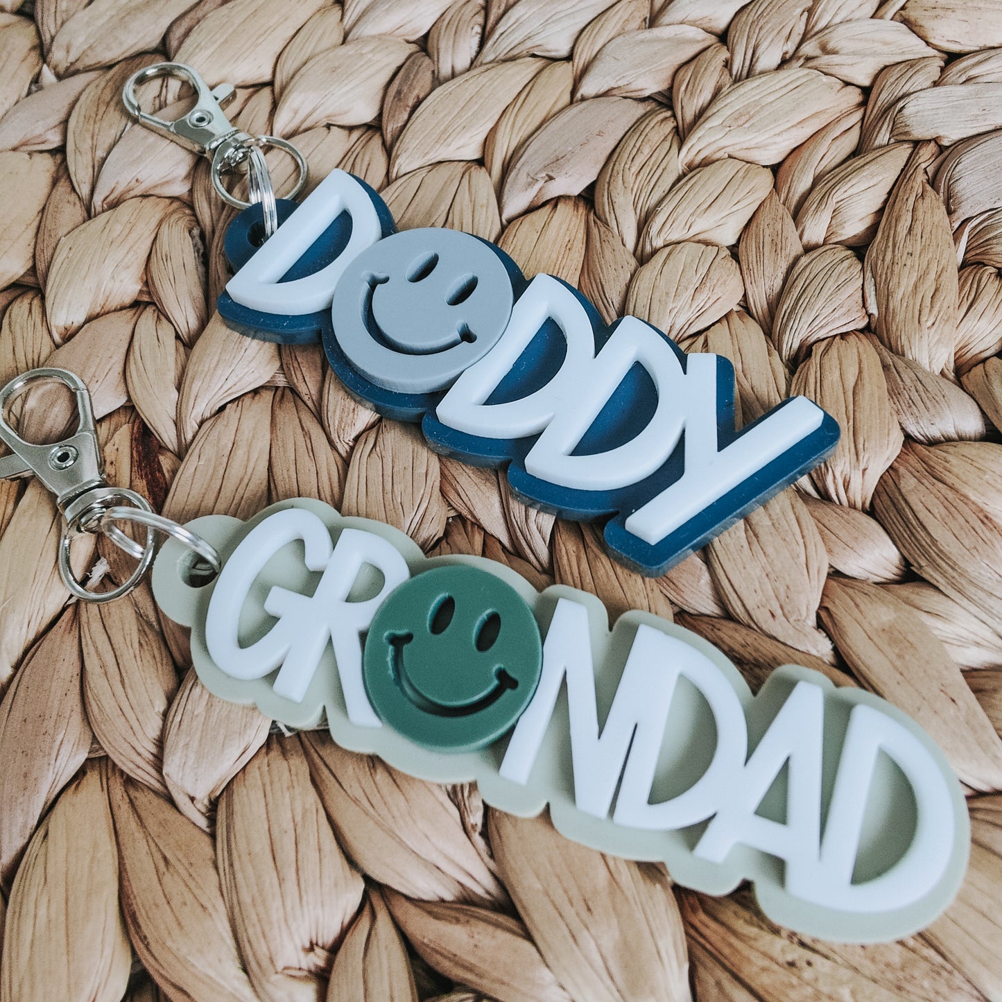 Acrylic name smiley face keyring