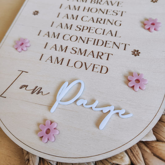Personalised positive affirmation hanging banner with flowers